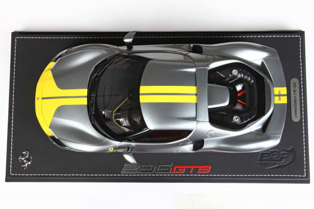 BBR P18211AV 1/18 Ferrari 296GTB Assetto Fiorano Grigio Coburn / Yellow Stripe Limited 300pcs (with Display Case) - image 9