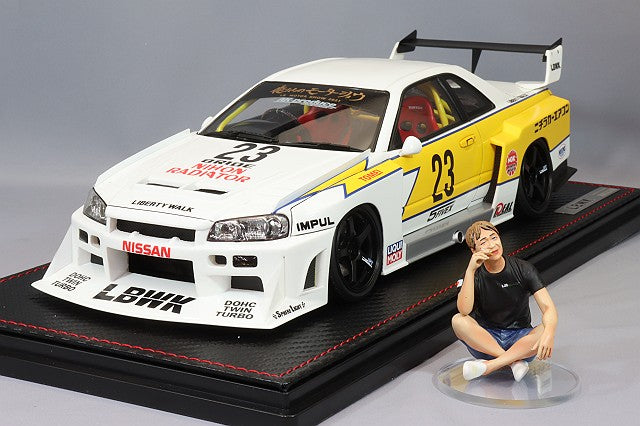 Ignition Model MC-IG2704 1/18 LB-ER34 Super Silhouette Skyline Nichira White/Yellow with Mr Kato Figure and Signed Special Back Sheet LB Planning Edition - image 2