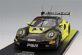 Tarmac Works T1800825FUJ13 1/18 Porsche 911 GT3R Mooneyes #13, front three-quarter view on display base
