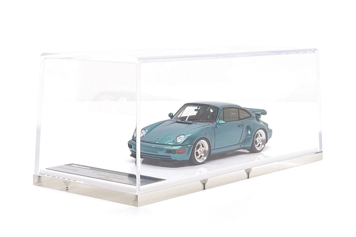 VISION VM160J 1/43 Porsche 911 (964) Turbo S Flatnose 1994 Wimbledon Green Metallic in clear display case