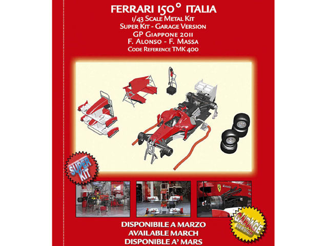 Tameo TMK400 1/43 Ferrari 150 Italia Japanese GP 2011 F.Alonso /Massa Garage version Metal Model Kit - image 1