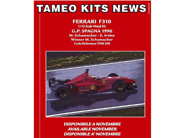 Tameo TMK418 1/43 Ferrari F310 Spanish GP 1996 M.Schumacher /E.Irvine Metal Model Kit - image 1