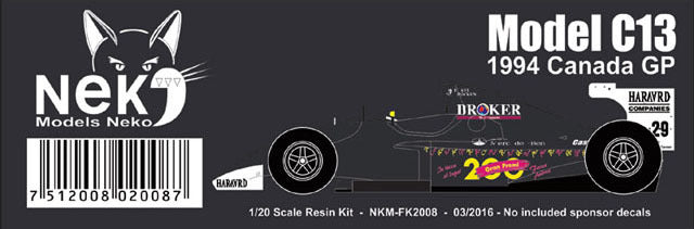 Neko Models FK2008 1/20 Sauber C13 1994 Canadian GP A.de Cesaris 200th GP Resin Model Kit - image 4