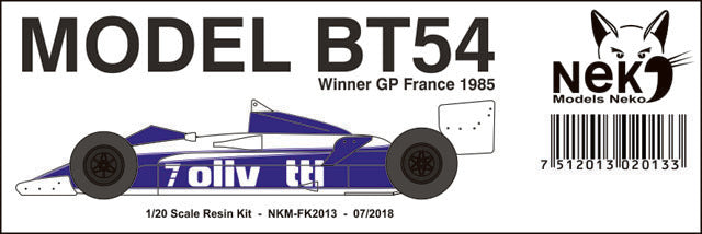 Neko Models FK2013 1/20 Brabham BT54 Last Winner French GP 1985 Resin Model Kit - image 3
